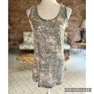 Jasper Conran London Tunic Top Sequin Gray Tan M Glam Cocktail
